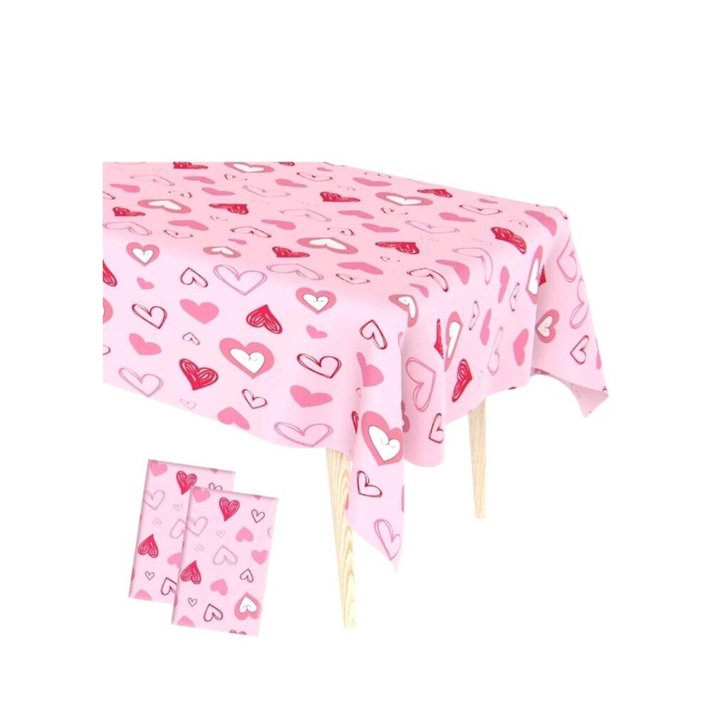 Valentines Tablecloth, 2 PCS Disposable Plastic Valentines Tablecloth, 54 x 108